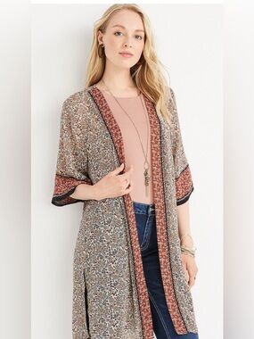 Maurice's boho floral border kimono size medium
